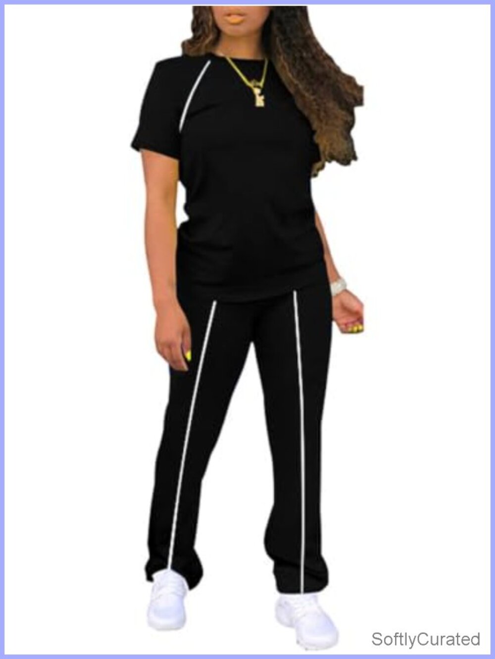 2 Piece Loungewear Set Short Sleeve Striped Tracksuit Casual Sweatsuit